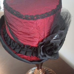 Satin and Mesh Lace Ladies Top Hat with Black Rose